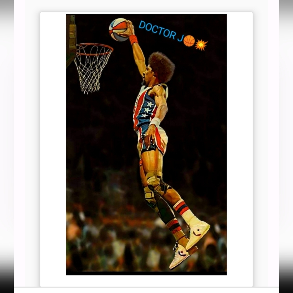 (Doctor J) 8.5x11 (Julius Earving) Philadelphia 76ers Reprint Color Art Poster!